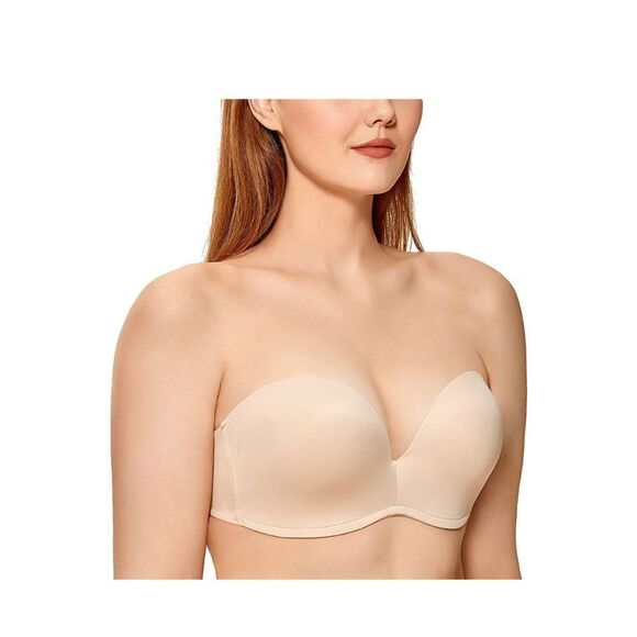 CALVENA Women's Slightly Lined Lift Support Plus Size Lace Push up Strapless Bra - Picture 2 of 6